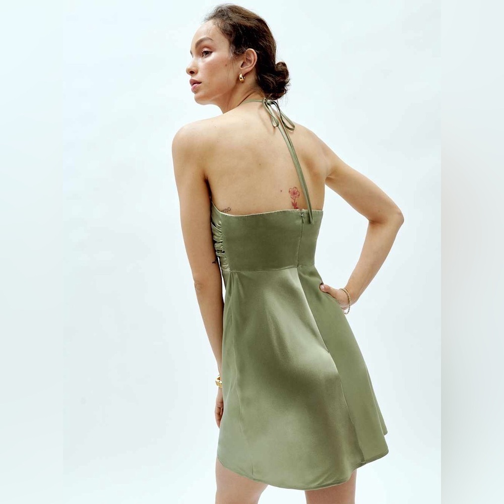 Reformation Sorrentine Silk Mini Dress Artichoke Green NWT Size 8 - Picture 3 of 10